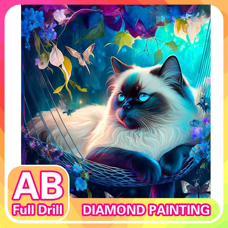 

RUOPOTY 5D Diamond Painting Cat Full Mosaic Animal Embroidery Complete Kit Picture Of Rhinestones Home Decoration