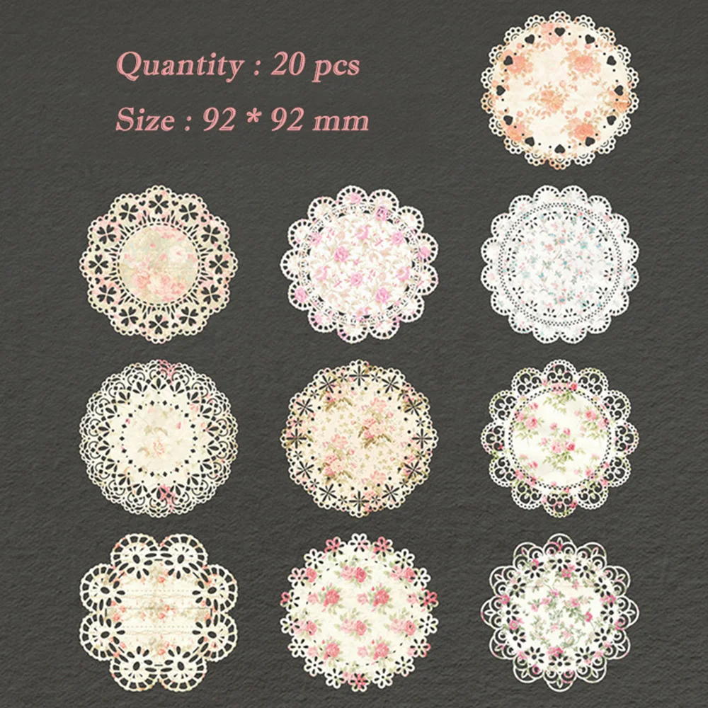 

20 Sheets Retro Pink Lace Round Scrapbooking Material Diy Hand Account Background Paper Stickers Handmade Greeting Card