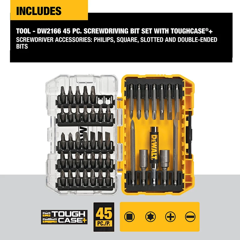 Набор из 45 отверток DEWALT DW2166 со стальным шестигранным хвостовиком и