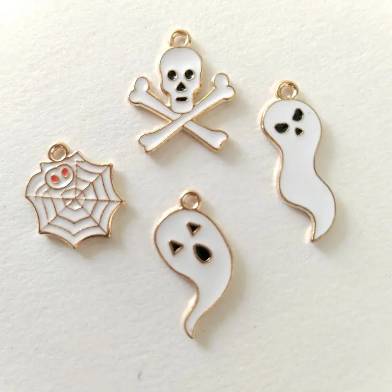 

10PCS Alloy White Halloween Series Skull Danger-Icon DIY Necklace Pendant Earrings Bracelet Keychain Decorative Accessories