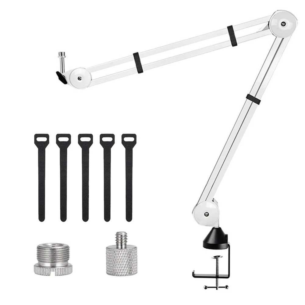 

Heavy Duty Microphone Arm Stand Adjustable Suspension Scissor Mic Stand with Adapter,for Voice Recording(White)
