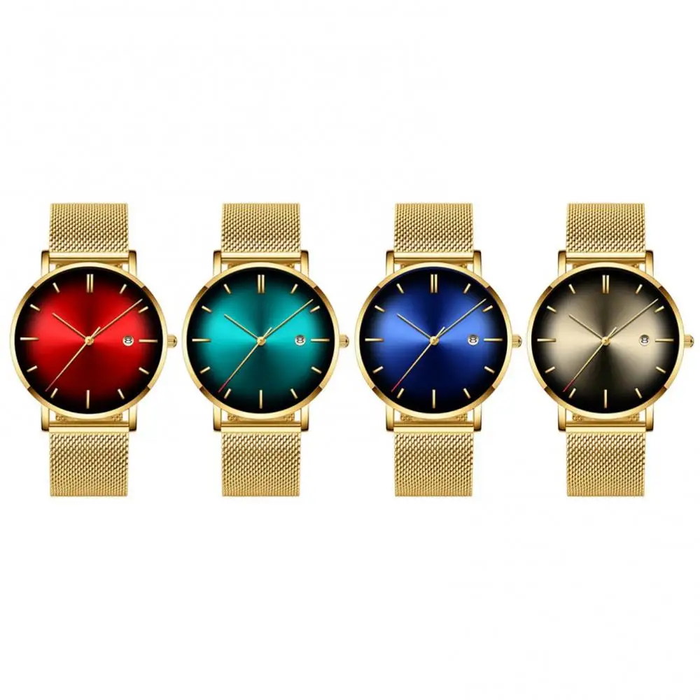 Мужские кварцевые наручные часы с круглым циферблатом и сетчатым ремешком