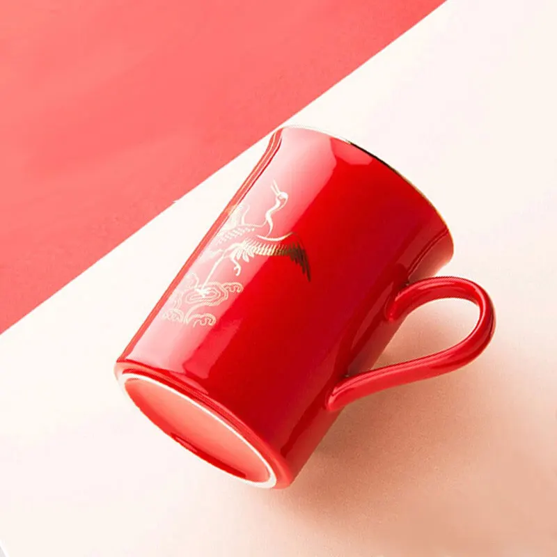 

Кружка Журавль Цилинь Ложечка Керамика Чашка Стакан Кофе Чай Молоко Заваривать Настаивать Китайская культура Подарок