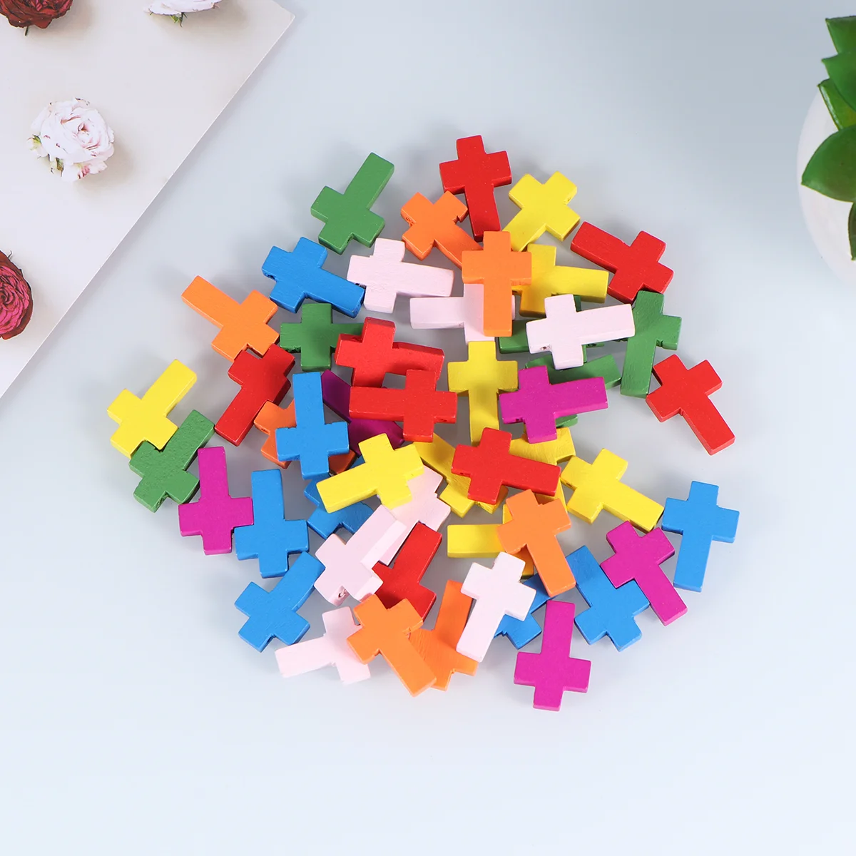 50 Pcs Charm Necklace Long Pendant Pendants Wooden Cross Colorful Bamboo Charms Making