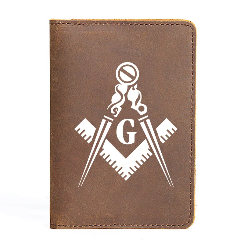 Genuine Leather Passport Cover White Freemasonry Sign Vintage Slim ID Card Holder Pocket Case Travel Wallet BX917