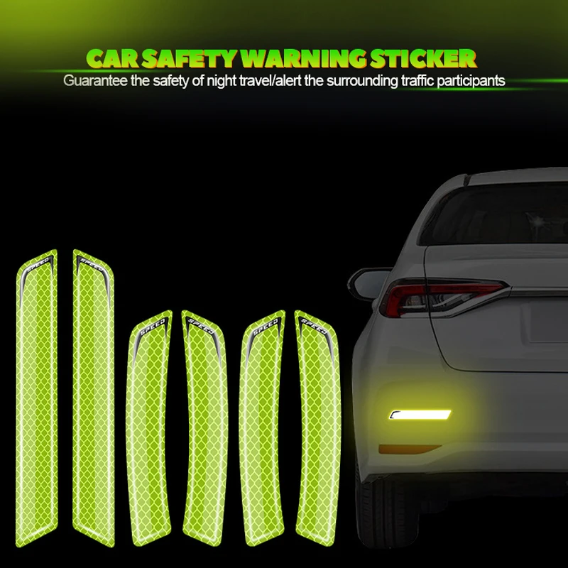 

6Pcs Car Safety Warning Sticker Mark Car Reflective Stickers Tape Bumper Reflective Strips Exterior Accessories