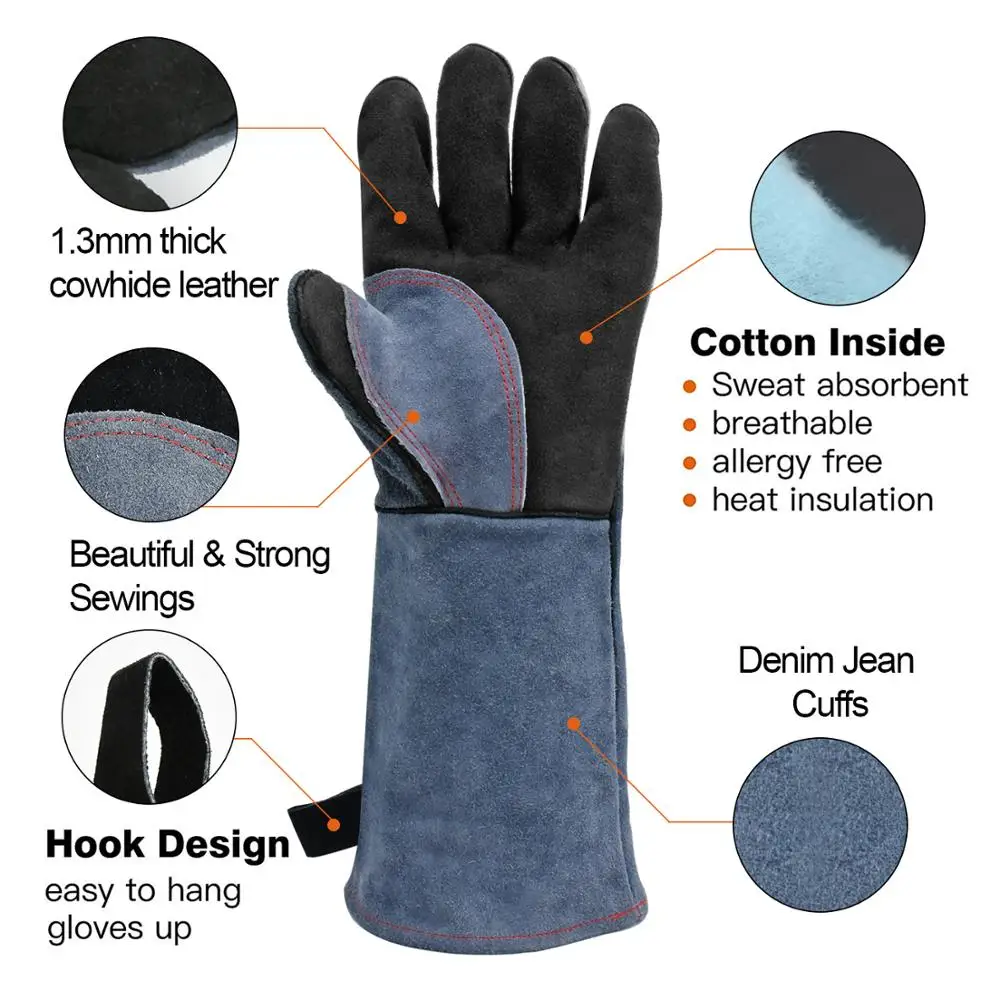 

Heat Resistant Oven Gloves Baking Grill Insulated Leather Welding Forged Gloves For Welding Metal Protective Gloves