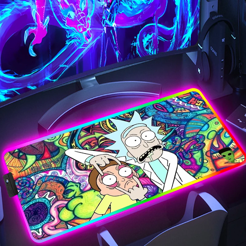 

Mouse Pad Xxl RGB Accessories Rubber Keyboard Desk Mat Rick Gaming Backlit Gamer Carpet Large Mousepad Anime Cabinet Computer Pc