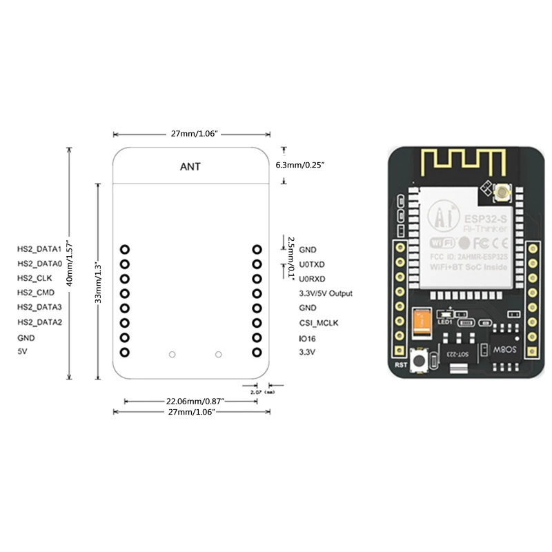 

Wi-Fi Bluetooth-совместимый модуль ESP32 CAM Беспроводная макетная плата системная плата CH340G с комплектом антенн 2,4G