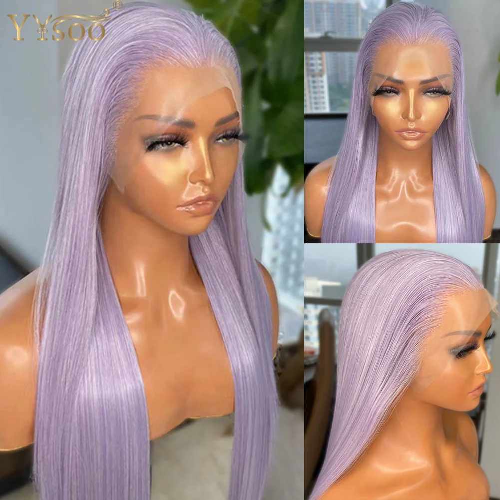 YYsoo Long 60/Purple 13x4 Futura Synthetic Lace Front Wigs Silky Straight Glueless Pre Plucked Purple Wig Soft and Smooth Hair