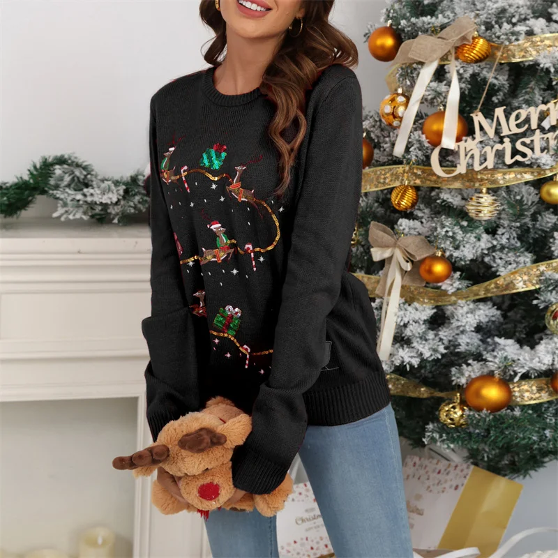 Женский Рождественский свитер hirigin Теплый Зимний пуловер с длинным рукавом