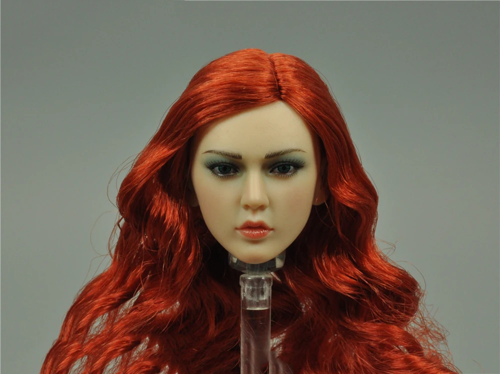 Beauty Red Long Hair Vivid Head Sculpture For 12inch Action Figures Collection