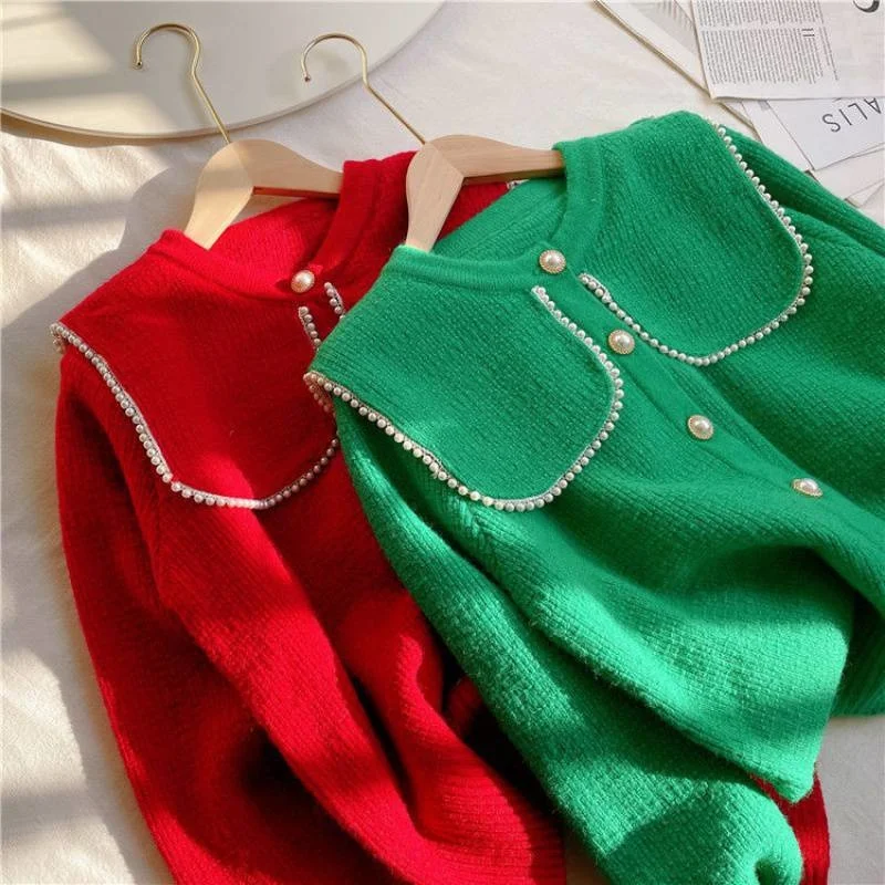 

Xiaoxiangfeng cardigan sweater new 2022 fashion 2022 spring dress new Korean xiaoxiangfeng doll neck knitting