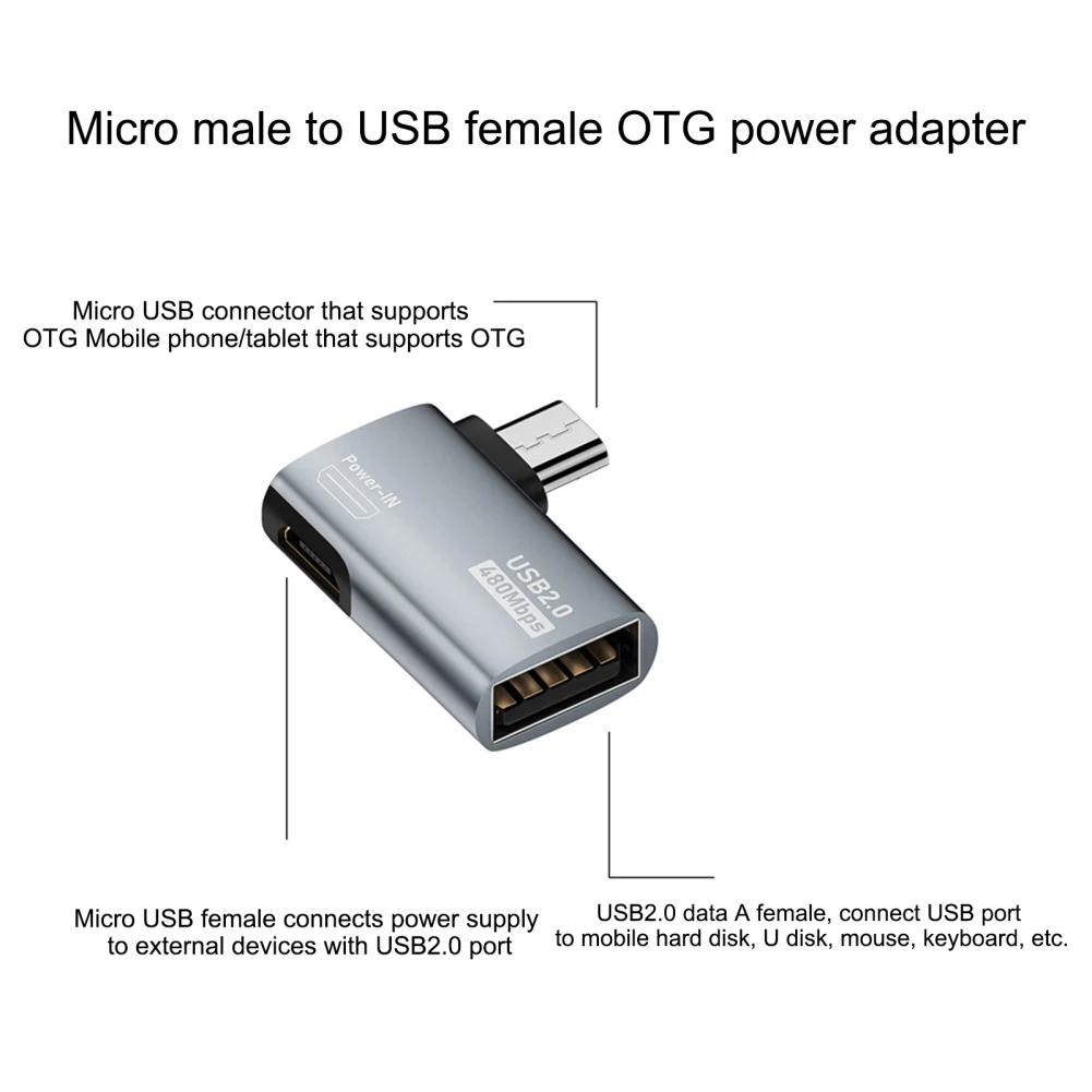 Кабель-адаптер 4K 90 градусов с левым углом питанием от микро USB к OTG