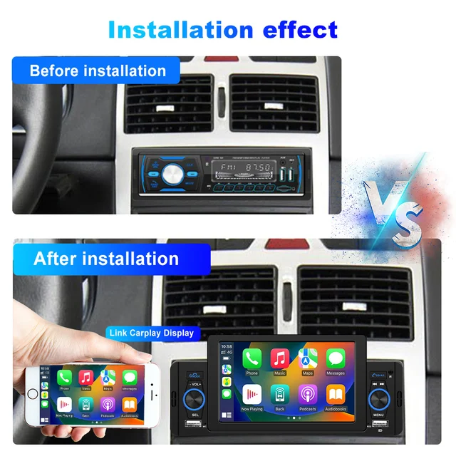 Podofo 5 inch Car Radio 1 Din CarPlay Android Auto Multimedia Player Bluetooth MirrorLink FM Receiver For Volkswagen Nissan 4