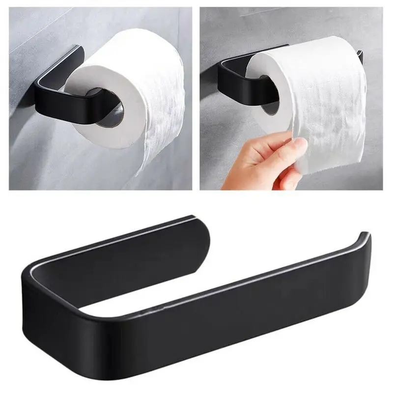 Acrylic Toilet Paper Holder Tissue Rack Wall Mounted Bathroom Kitchen Roll Hook Black