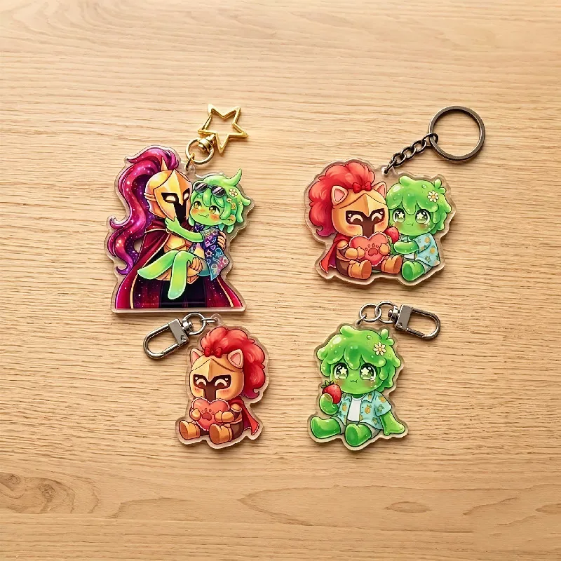 Фото Брелок ARG - Акриловые подвески Avery & D3rlord3 Chibi - Пиксельный арт-кулон ручной работы - Милый зеленый и красный брелок-талисман для рюкзака №1