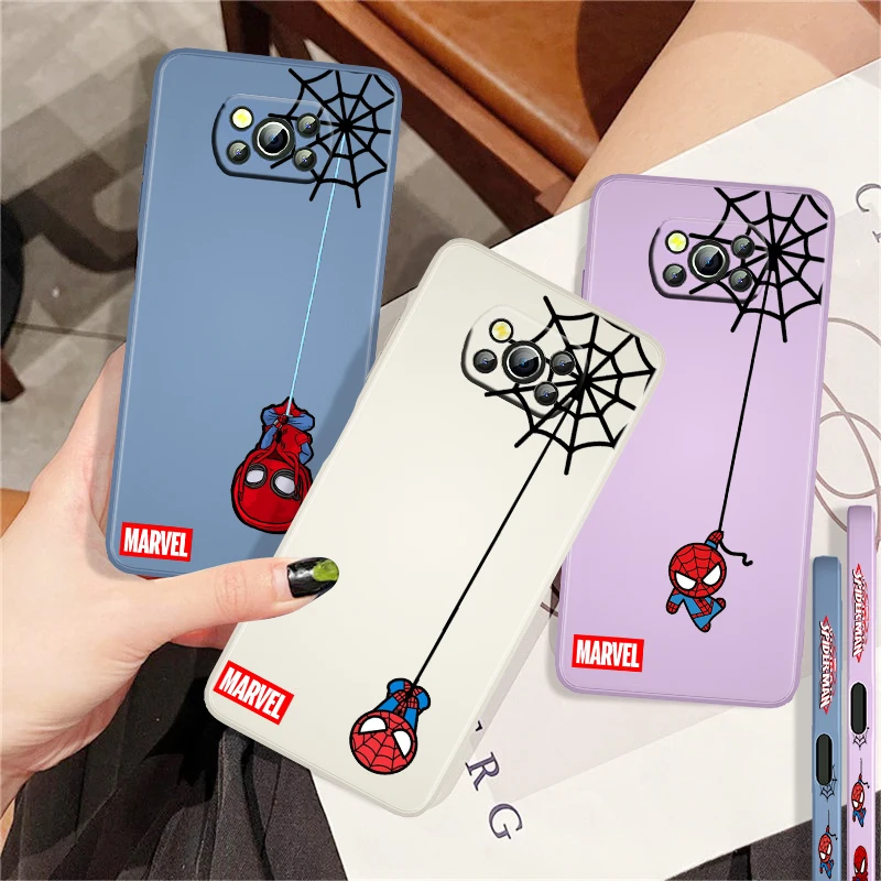 

Marvel Spiderman Cartoon Art For Xiaomi Mi Poco X3 NFC F3 GT X2 M4 M3 M2 Redmi 9A Note 10S 10 9 Pro Liquid Left Rope Phone Case