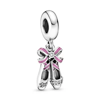 hot sale silver color charm bead pink ballet shoes glaze pendant beads for original pandora charm bracelets bangles jewelry