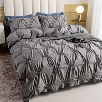 pleated solid color quilt cover pillowcase bedding three piece set colorfast anti pilling anti mite bedding