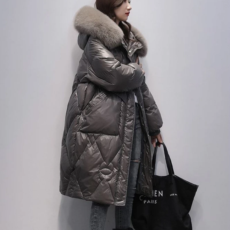 Women's Parkas Winter Down Padded Jacket Fashion Mid-length Loose Thickened Hooded Warm Big Fur Collar Winter Coat Women 2022