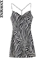 xnwmnz women summer fashion animal print mini dress women vintage zebra striped thin straps backless short dresses for womens