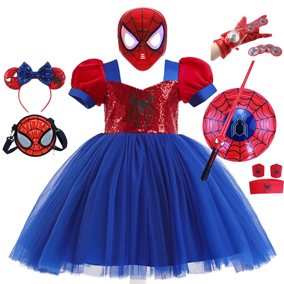 Spiderman Cosplay Tutu Dress Costumes Girls Sequins Spider Mesh Tutu Dresses For Kids Birthday Halloween Fancy Party