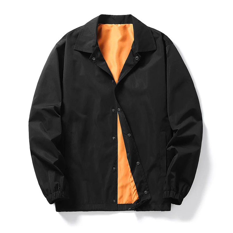 Hip Hop Streetwear Plain Black Coach Jacket Vintage Waterproof Lightweight Windbreaker For Men