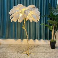 nordic villa floor lamp ostrich feather for living room bedroom interior decor american gold night lighting standing lamps