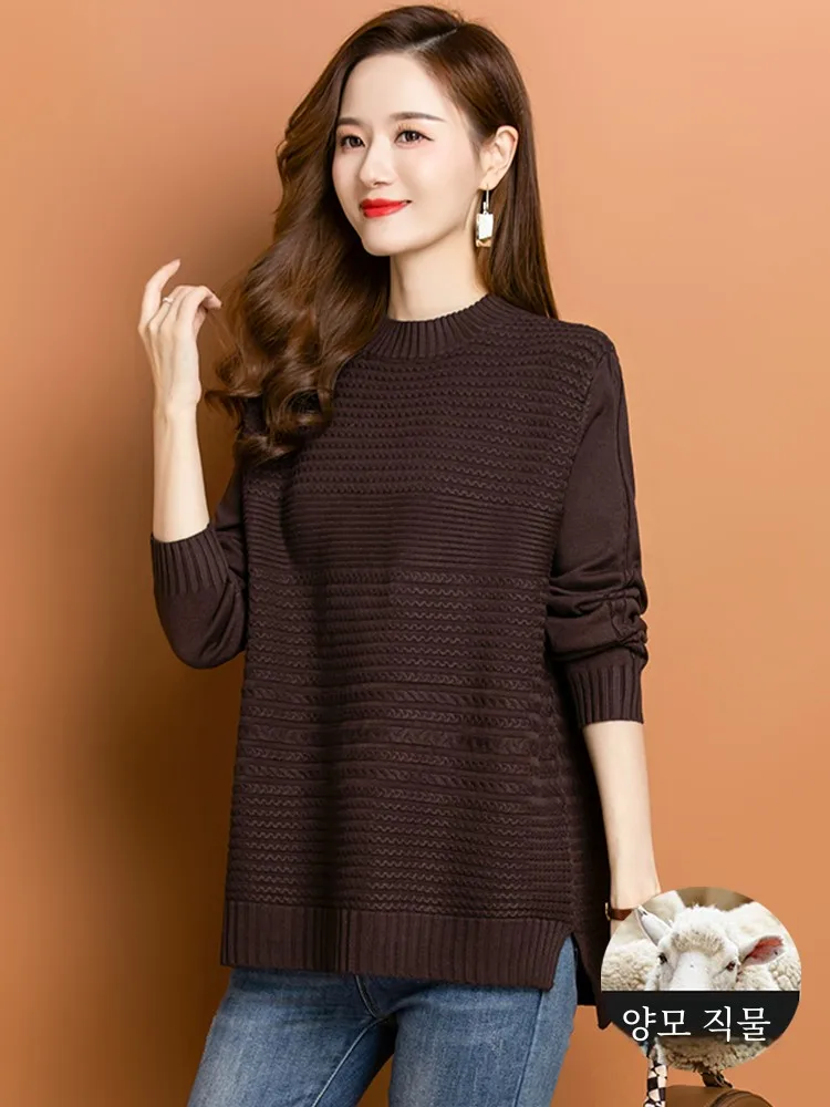 Вязаная нижняя рубашка больших размеров женская осень и зима 2024 новый популярный