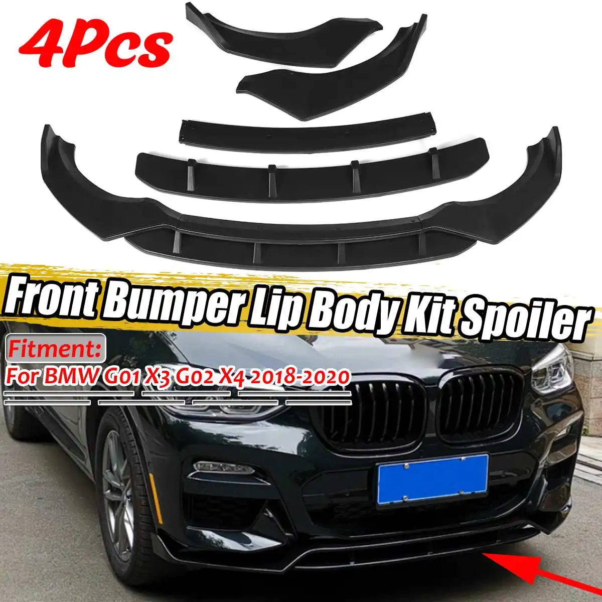 

4 Pieces Car Front Bumper Lip Splitter Diffuser Lip Spoiler Guard Protection Cover Trim Kit For BMW G01 X3 G02 X4 2018 2019 2020