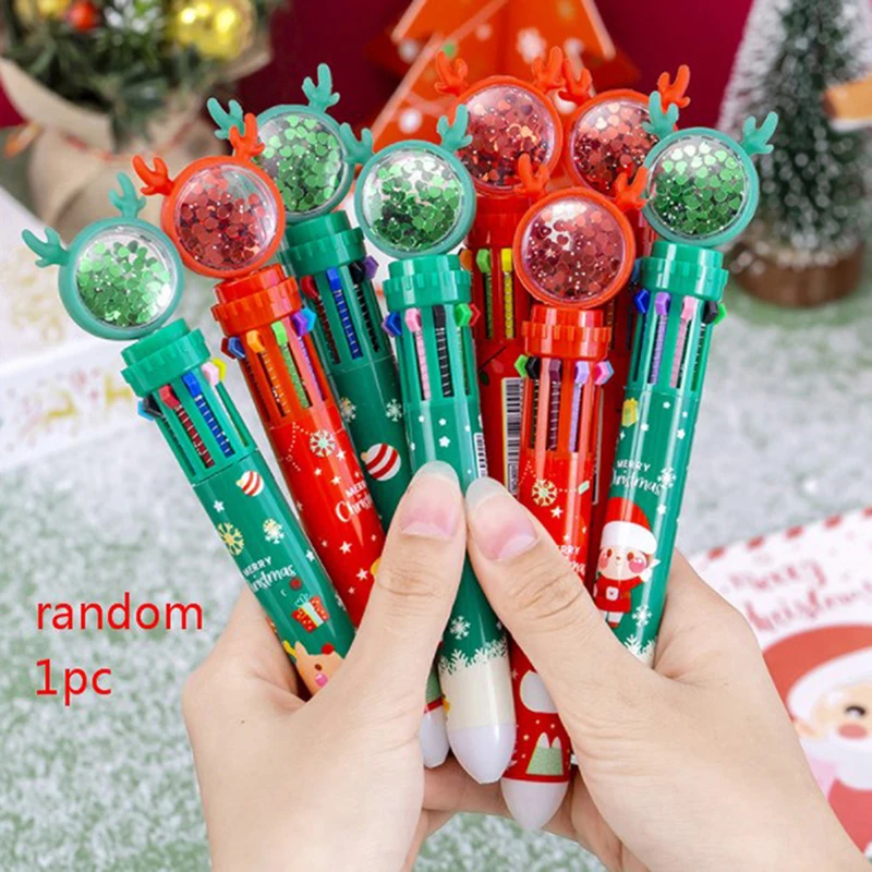 

1Pcs Christmas Creativity 10 Colors Ballpoint Pens Christmas Stationery Oil Pens Press Colored Pens Student Gift