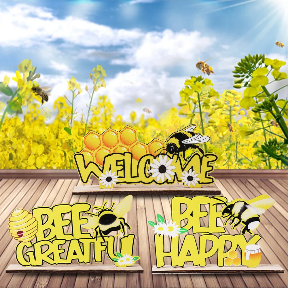 

Пчелиный фестиваль DIY Письма деревянные украшения пчелиный день домашний рабочий стол создание сцены платье