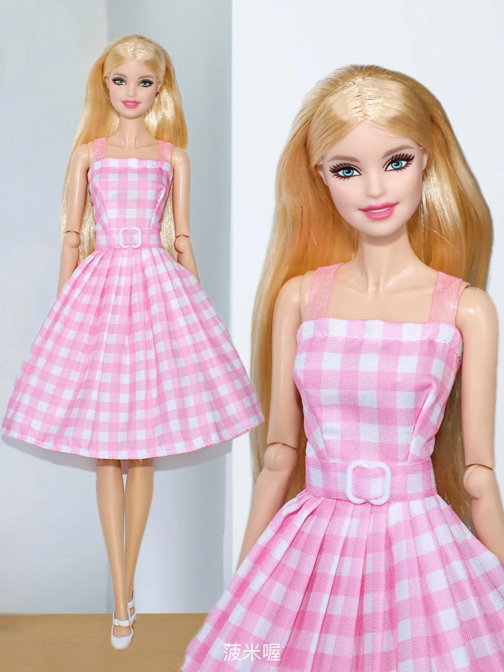 / Pink Grid Dress + Hat + Bangle + Shoes + Necklace / 30cm D
