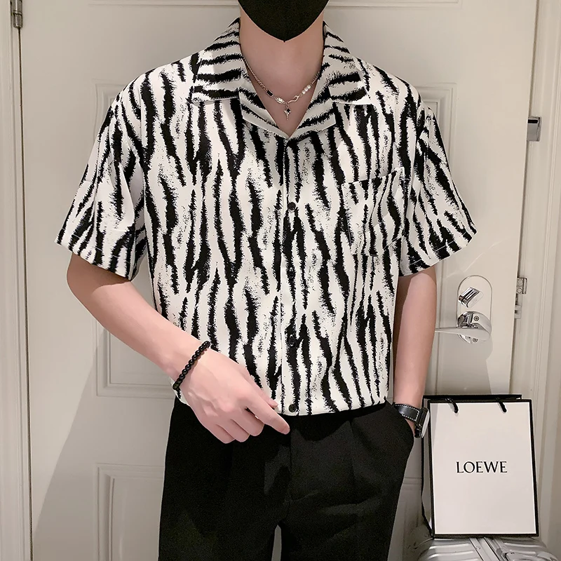 

2023 New Summer Korean Short Sleeve Men's Printed Shirt Summer Holiday Hawaiian Beach Men High Quality Loose Shirts Streetwear