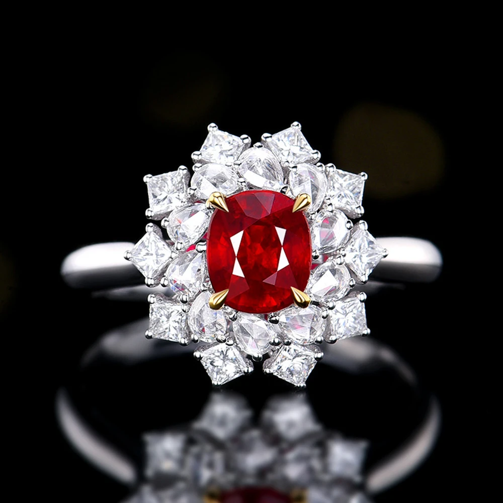 

WPB Advanced Original Women's Ring Zircon Sparkling Red Diamond Flower Ring Inlaid High Carbon Diamond Luxury Jewelry Wedding