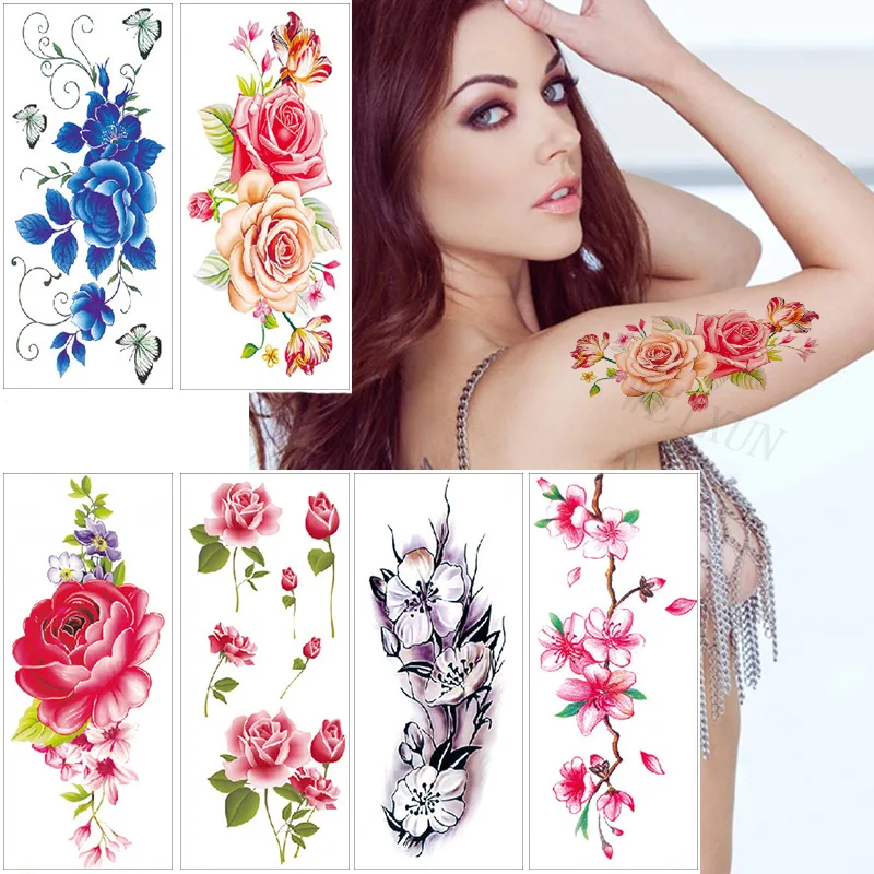 

30 Different Styles Rose Lotus Tattoo Stickers Waterproof Temporary Sketch Flower Simple Flower Tattoo Sticker for Women Man