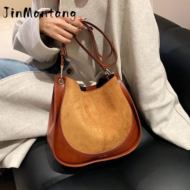 

Jin Mantang Vintage Bucket Bags for Women Nubuck Leather Shoulder Bag New In 2023 Winter Trend Fashion Handbags Small