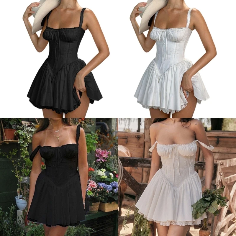 Женское платье Летнее французское мини-платье на тонких бретельках Винтажное с