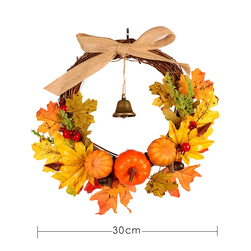 

Welcome Wreath Decor Door Hanging Garland Ornament Simulation Leaf Pumpkin Berry Maple Leaf Bell Artificial Plant Party Decor