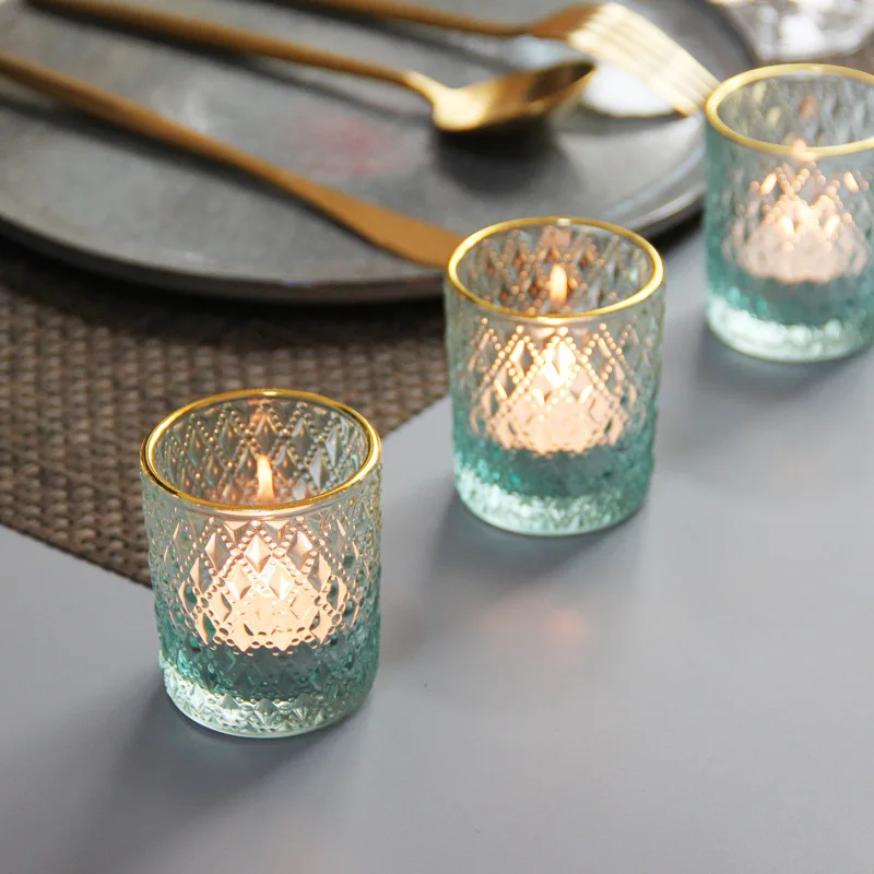 S Vintage Glass Tealight Candle Holder With Gold Rim Votives For Valentines Wedding Decoration