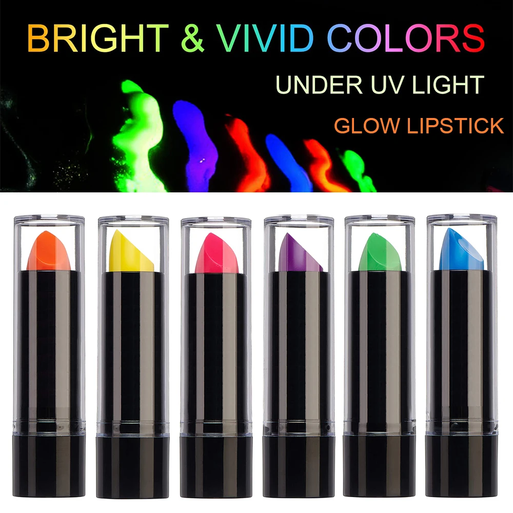 Neon Glow Lipstick Blacklight Lipstick Face Body Paint Glow in the Dark UV Reactive Clubbing Makeup Black light Party Supplies