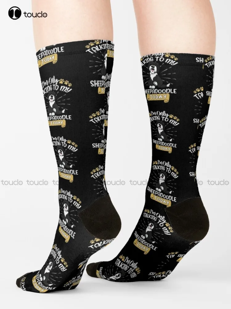 

I'M Only Talking To My Sheepadoodle Today Funny Dog Sheepadoodle Lovers Gifts Idea For Her Socks White Soccer Socks Gift Retro