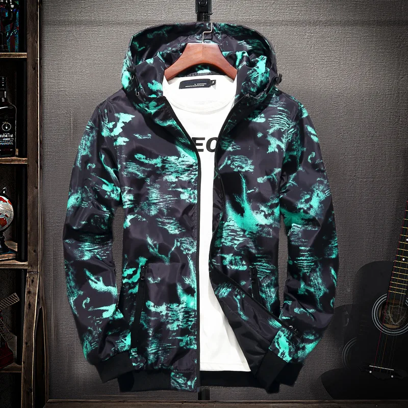 

High Quality Men's Casual Hooded Bomber Jacket Wind Breaker Spring Autumn Thin Camouflage Hoodies Men Outdoor Youth Fashion Coat