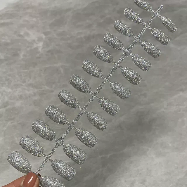 

Накладные ногти с коротким прессом, полный набор, накладные ногти в форме гроба для девушек, балерины, Готовые Ногти, блестящие накладные но...