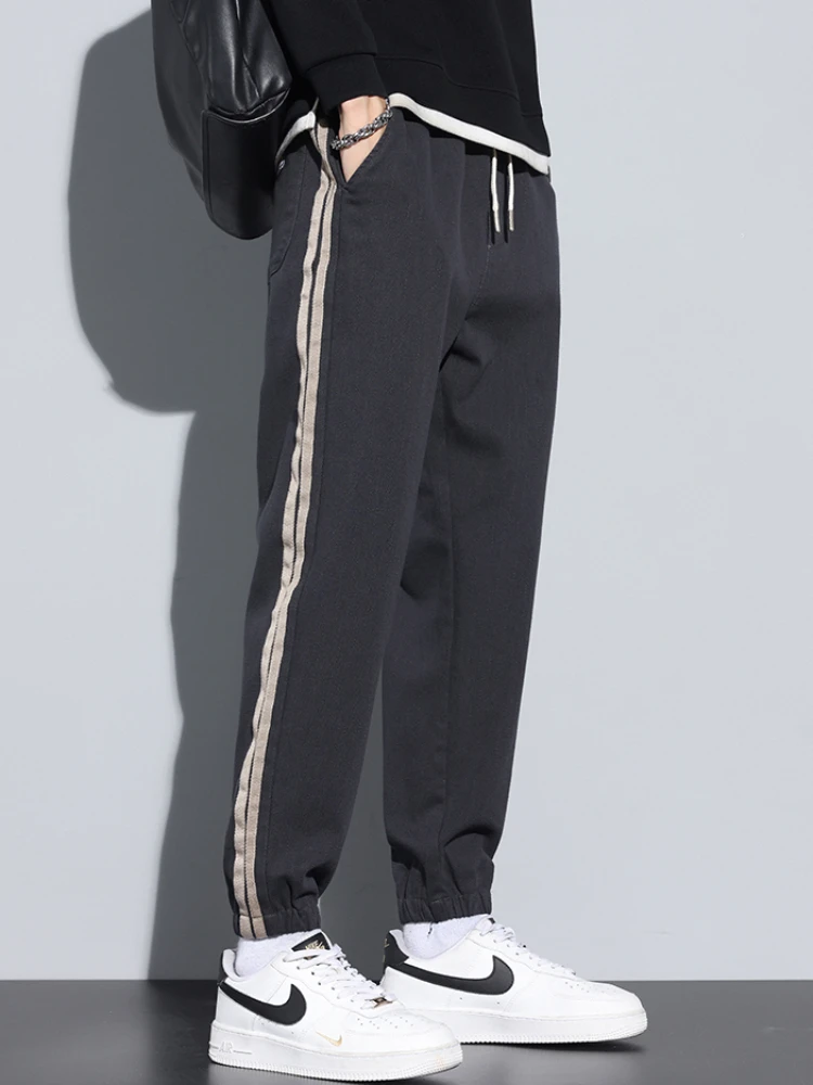 Повседневные брюки мужские повседневные прямые с ремешками на щиколотке весна