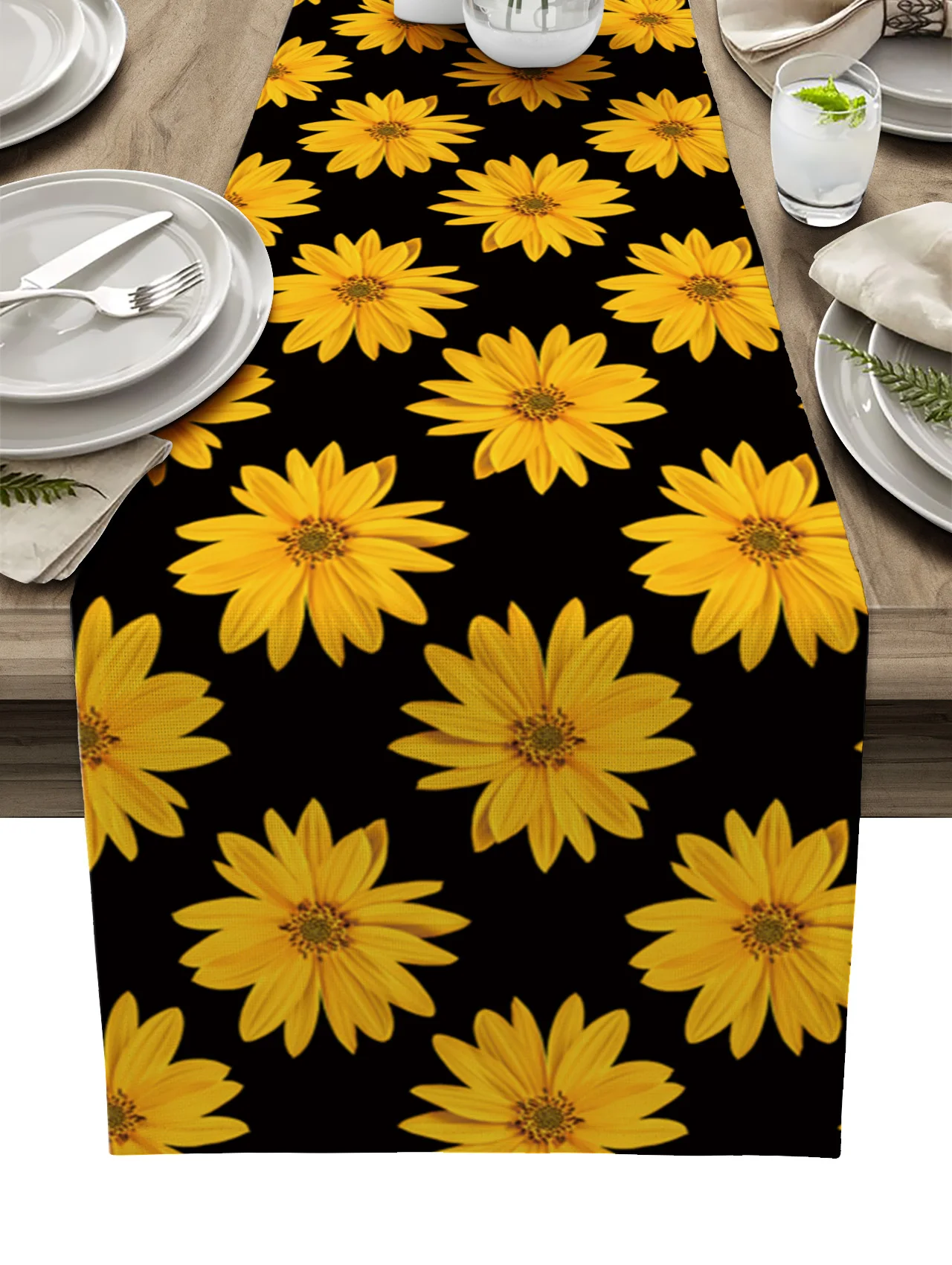 

Черные желтые скатерти в виде подсолнуха для обеденного стола, кухни, гостиной, Декор, модная скатерть с принтом для ресторана, кафе