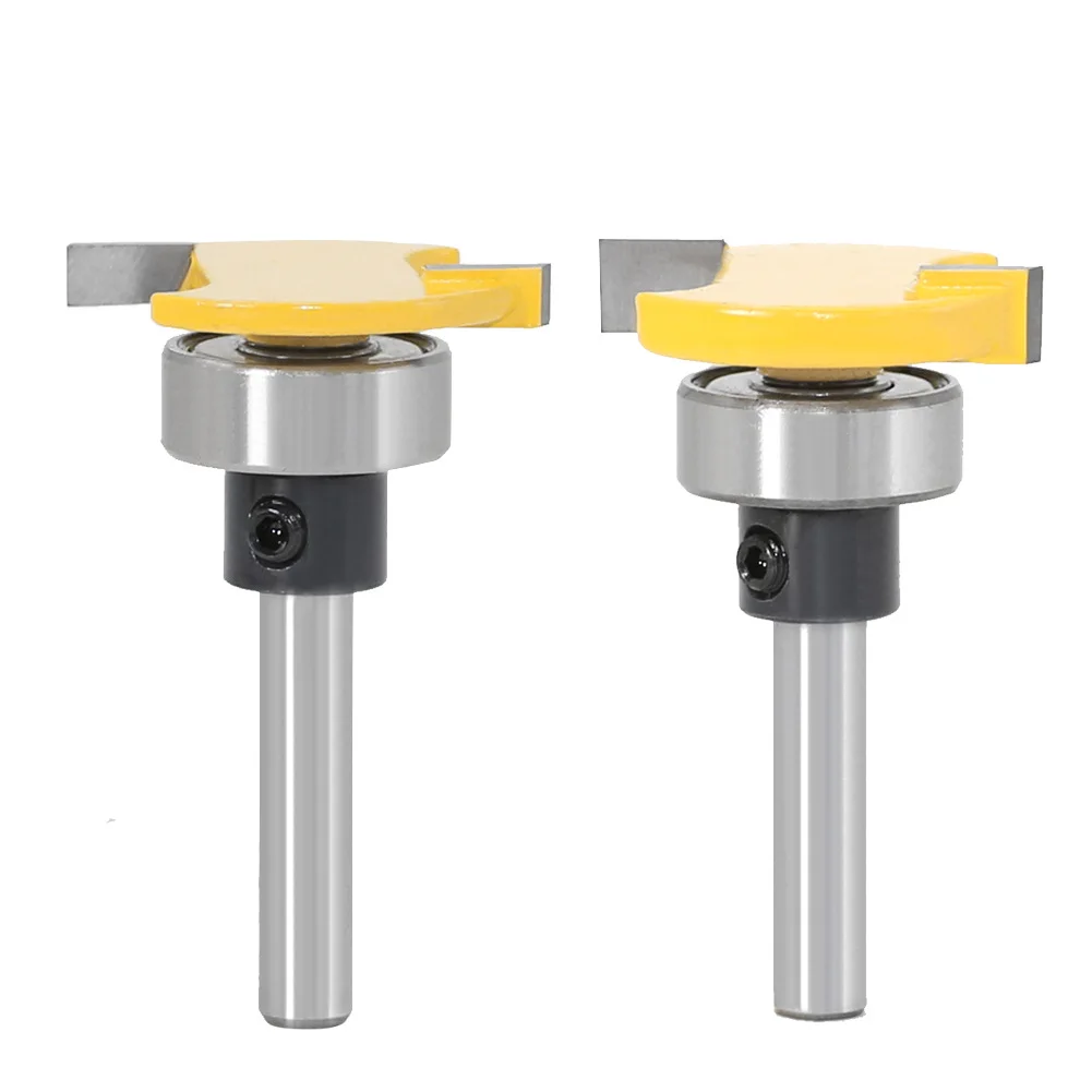 

2pcs 6mm Shank T Type Router Bits Face Mill Wood Milling Cutter With Bottom Bearing Cnc For Grooving Wood Work Woodworking Tool