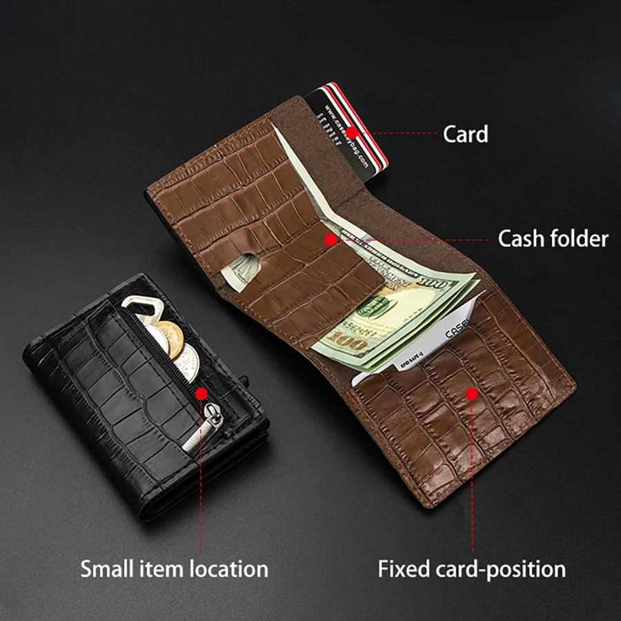 CASEKEY Новинка RFID короткая мужская сумка для карт кошелек с выдвижным держателем