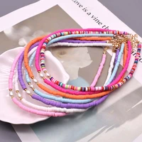 boho natural fresh water rice shape pearl necklace 4mm color soft polymer clay beads choker necklace beach jewelry gift